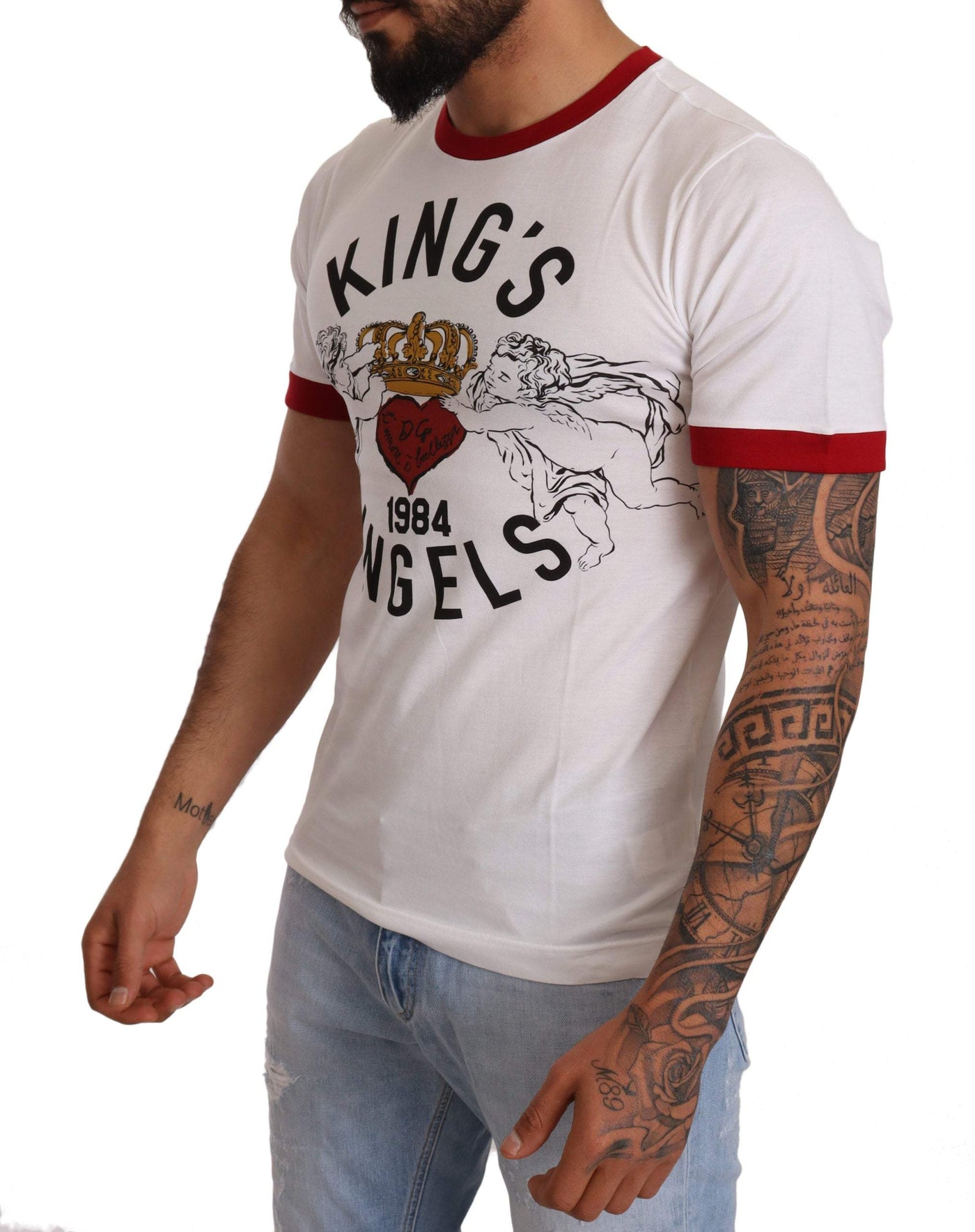 Dolce & Gabbana White Kings Angels Print Cotton T-shirt #men, Dolce & Gabbana, feed-agegroup-adult, feed-color-White, feed-gender-male, IT44 | XS, T-Shirts - Men - Clothing, White at SEYMAYKA
