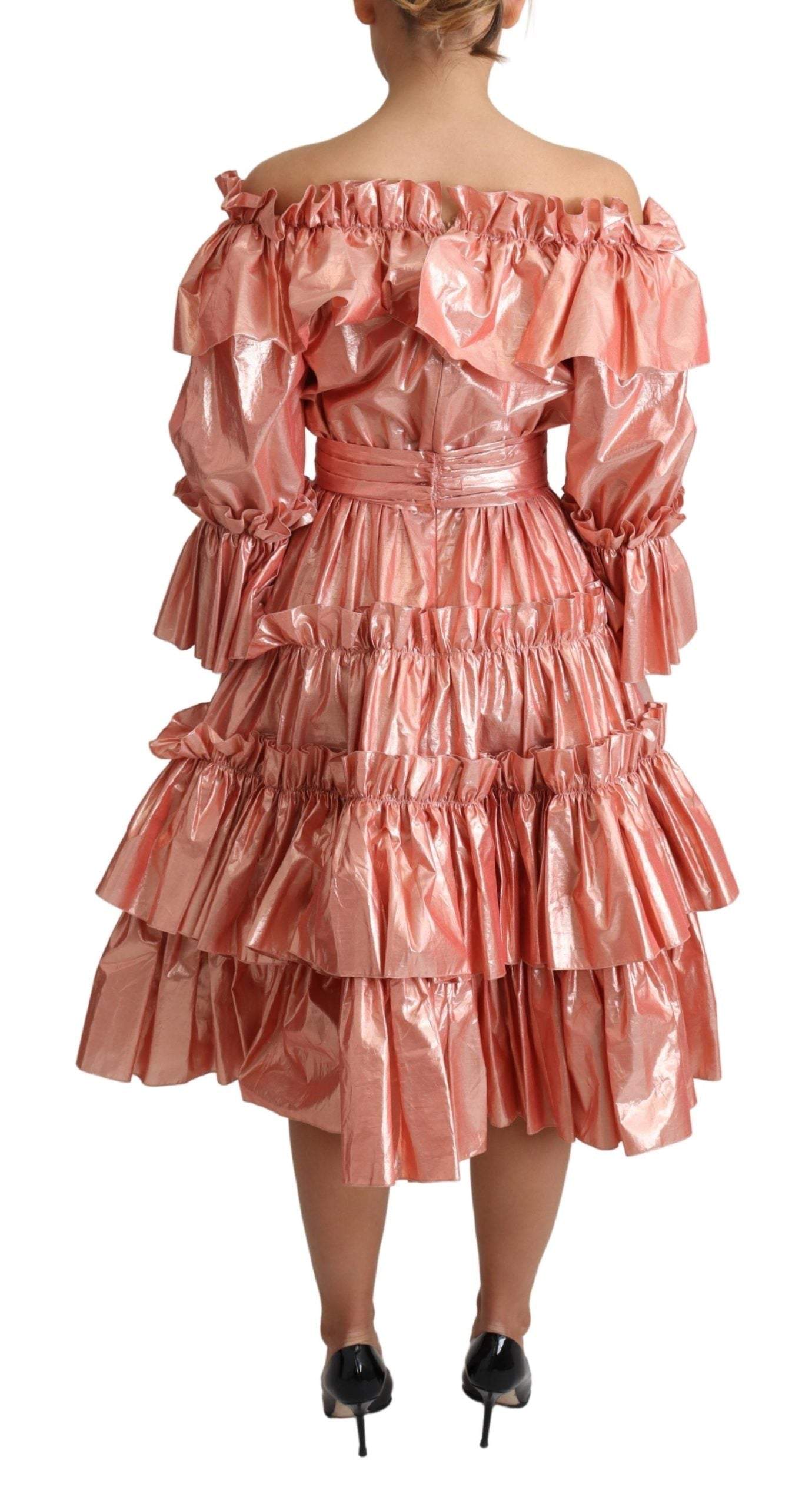 Dolce & Gabbana Pink Ruffled Dress Silk Cotton Gown Dress #women, Dolce & Gabbana, Dresses - Women - Clothing, feed-agegroup-adult, feed-color-Pink, feed-gender-female, IT36|XXS, IT38|XS, Pink, Women - New Arrivals at SEYMAYKA