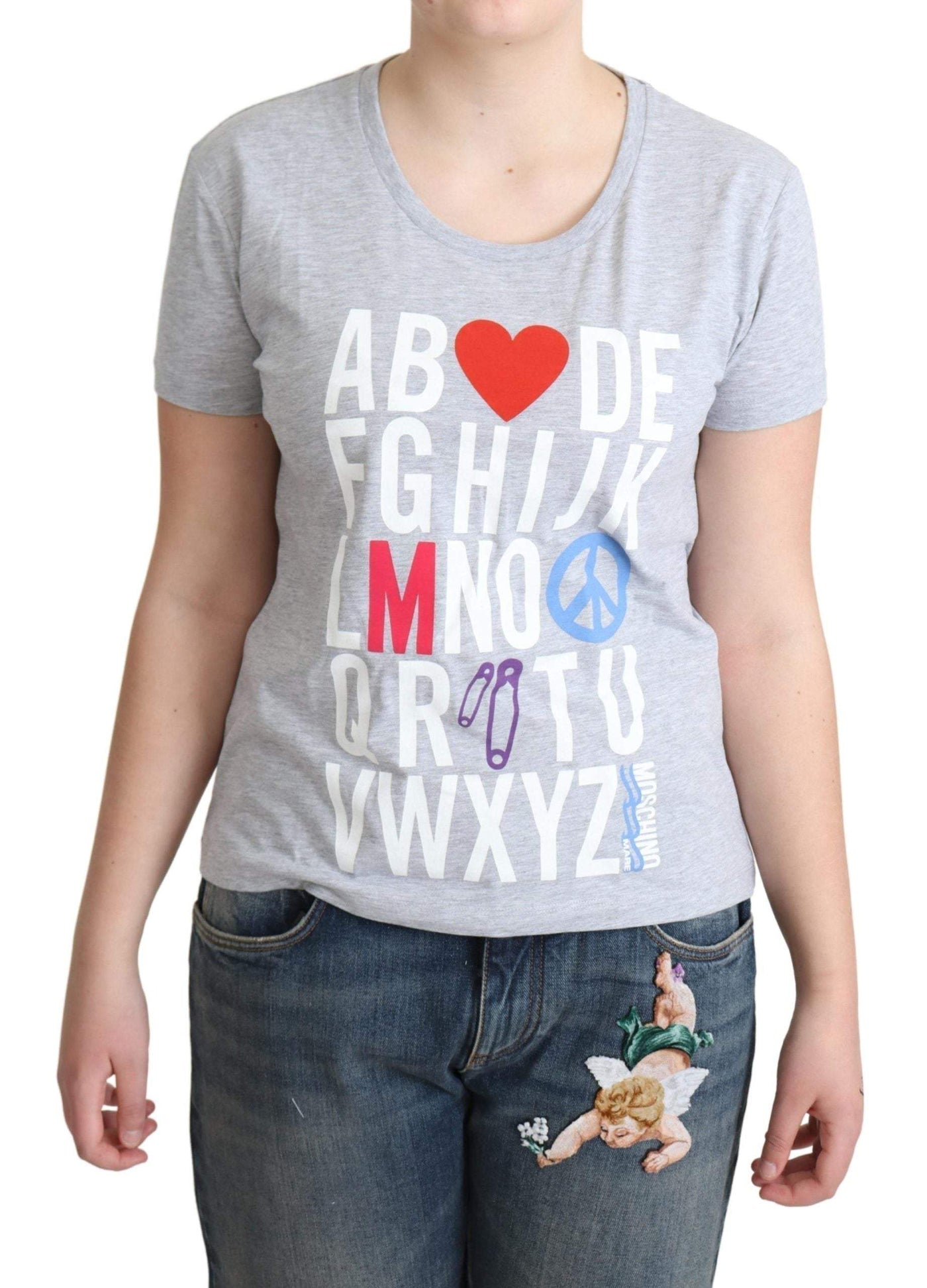 Moschino Gray Cotton Alphabet Letter Print T-shirt #women, feed-agegroup-adult, feed-color-Gray, feed-gender-female, Gray, IT42|M, IT46|XL, Moschino, Tops & T-Shirts - Women - Clothing, Women - New Arrivals at SEYMAYKA