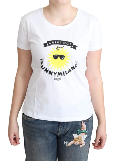 Moschino White Cotton Sunny Milano Print T-shirt #women, feed-agegroup-adult, feed-color-White, feed-gender-female, IT42|M, IT44|L, IT46|XL, Moschino, Tops & T-Shirts - Women - Clothing, White, Women - New Arrivals at SEYMAYKA