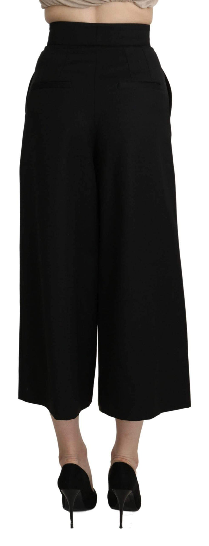 Dolce & Gabbana Black Wide Wool Leg Cropped Trouser Pant #women, Black, Brand_Dolce & Gabbana, Dolce & Gabbana, feed-agegroup-adult, feed-color-black, feed-gender-female, feed-size-IT36 | XS, Gender_Women, IT36 | XS, Jeans & Pants - Women - Clothing, Women - New Arrivals at SEYMAYKA