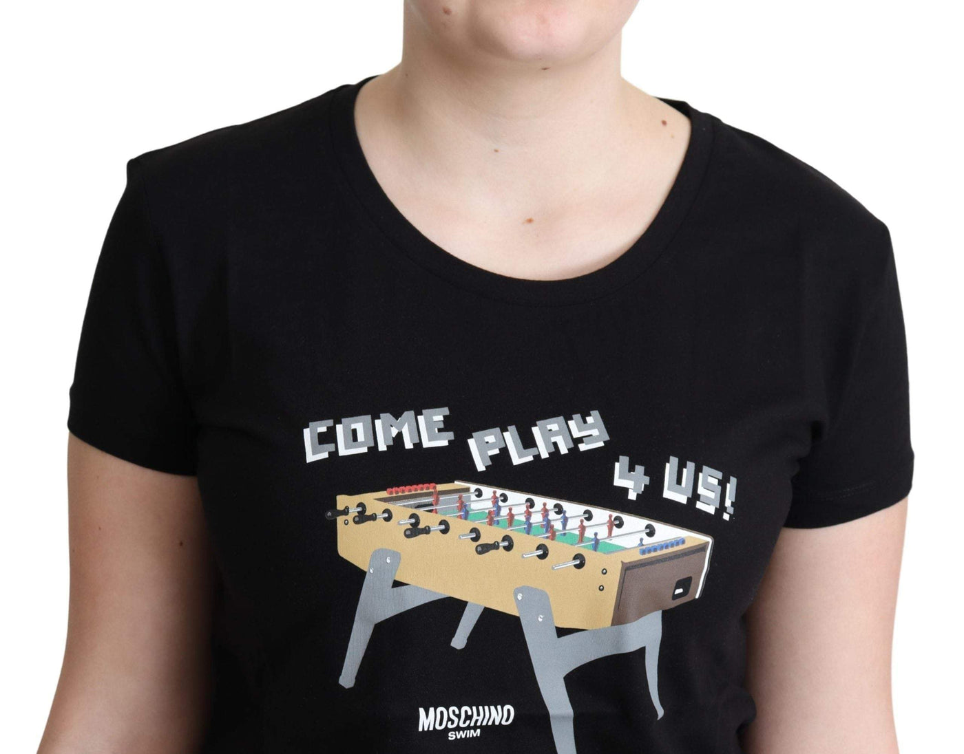 Moschino Black Cotton Come Play 4 Us Print Tops T-shirt #women, Black, feed-agegroup-adult, feed-color-Black, feed-gender-female, IT40|S, IT42|M, IT44|L, IT46|XL, Moschino, Tops & T-Shirts - Women - Clothing, Women - New Arrivals at SEYMAYKA