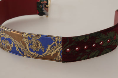 Dolce & Gabbana Red Embroidered Leather Gold Logo Metal Buckle Belt