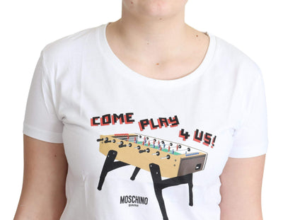 Moschino White Cotton Come Play 4 Us Print Tops T-shirt #women, feed-agegroup-adult, feed-color-White, feed-gender-female, IT40|S, IT42|M, IT44|L, IT46|XL, Moschino, Tops & T-Shirts - Women - Clothing, White, Women - New Arrivals at SEYMAYKA