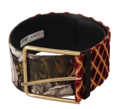 Dolce & Gabbana Multicolor Wide Leather Floral Gold Metal Buckle Belt