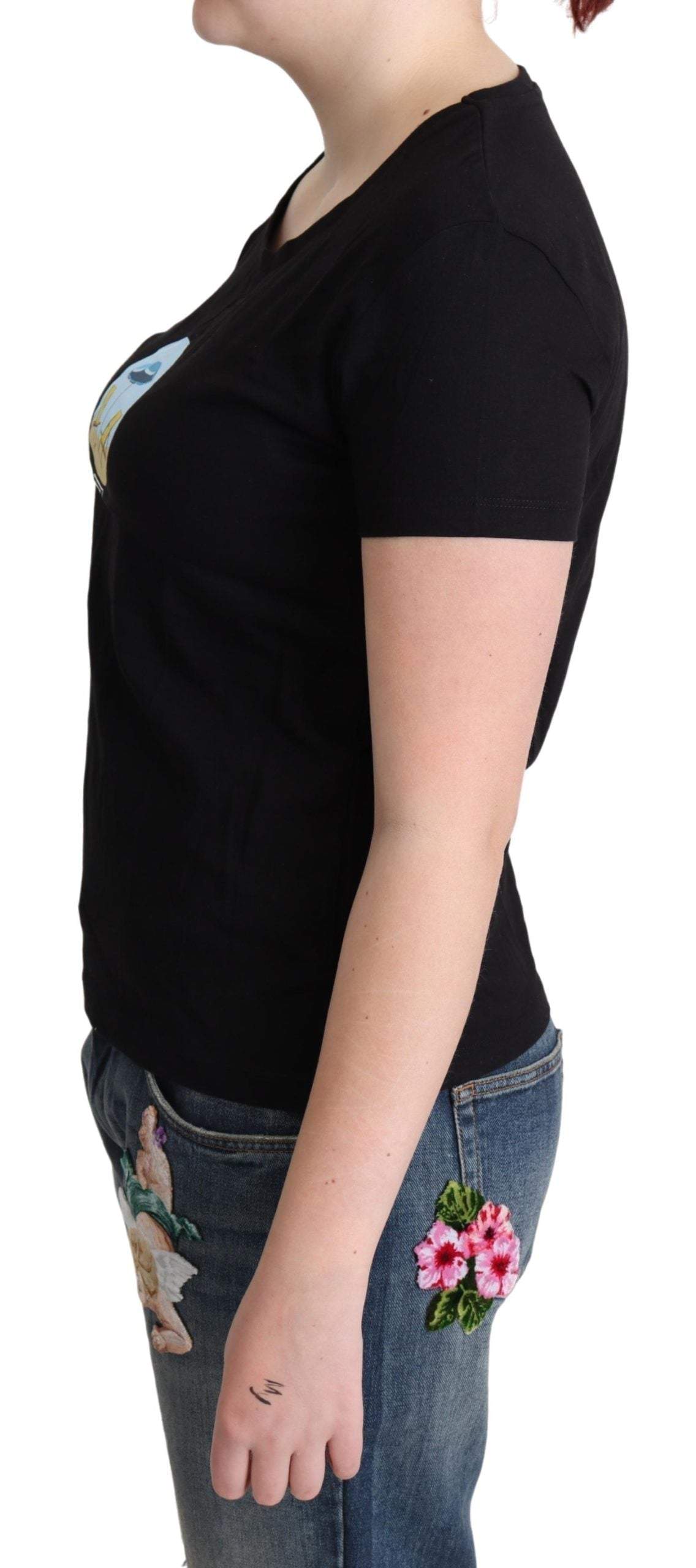 Moschino Black Printed Cotton Short Sleeves T-shirt #women, Black, feed-agegroup-adult, feed-color-Black, feed-gender-female, IT40|S, IT42|M, IT44|L, IT46|XL, Miu Miu, Tops & T-Shirts - Women - Clothing, Women - New Arrivals at SEYMAYKA