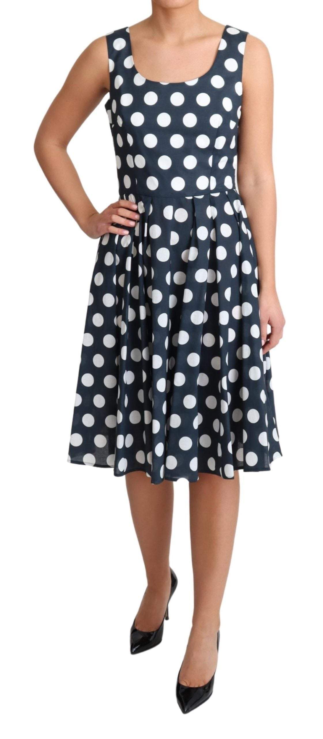 Dolce & Gabbana Blue Polka Dotted Cotton A-Line Dress #women, Blue, Dolce & Gabbana, Dresses - Women - Clothing, feed-agegroup-adult, feed-color-Blue, feed-gender-female, IT38|XS, IT40|S, IT42|M, IT44|L, Women - New Arrivals at SEYMAYKA