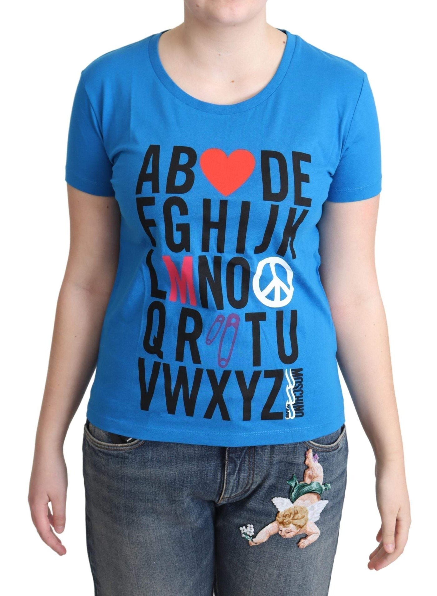 Moschino Blue Cotton Alphabet Letter Print Tops #women, Blue, feed-agegroup-adult, feed-color-Blue, feed-gender-female, IT40|S, IT42|M, IT44|L, IT46|XL, Moschino, Tops & T-Shirts - Women - Clothing, Women - New Arrivals at SEYMAYKA