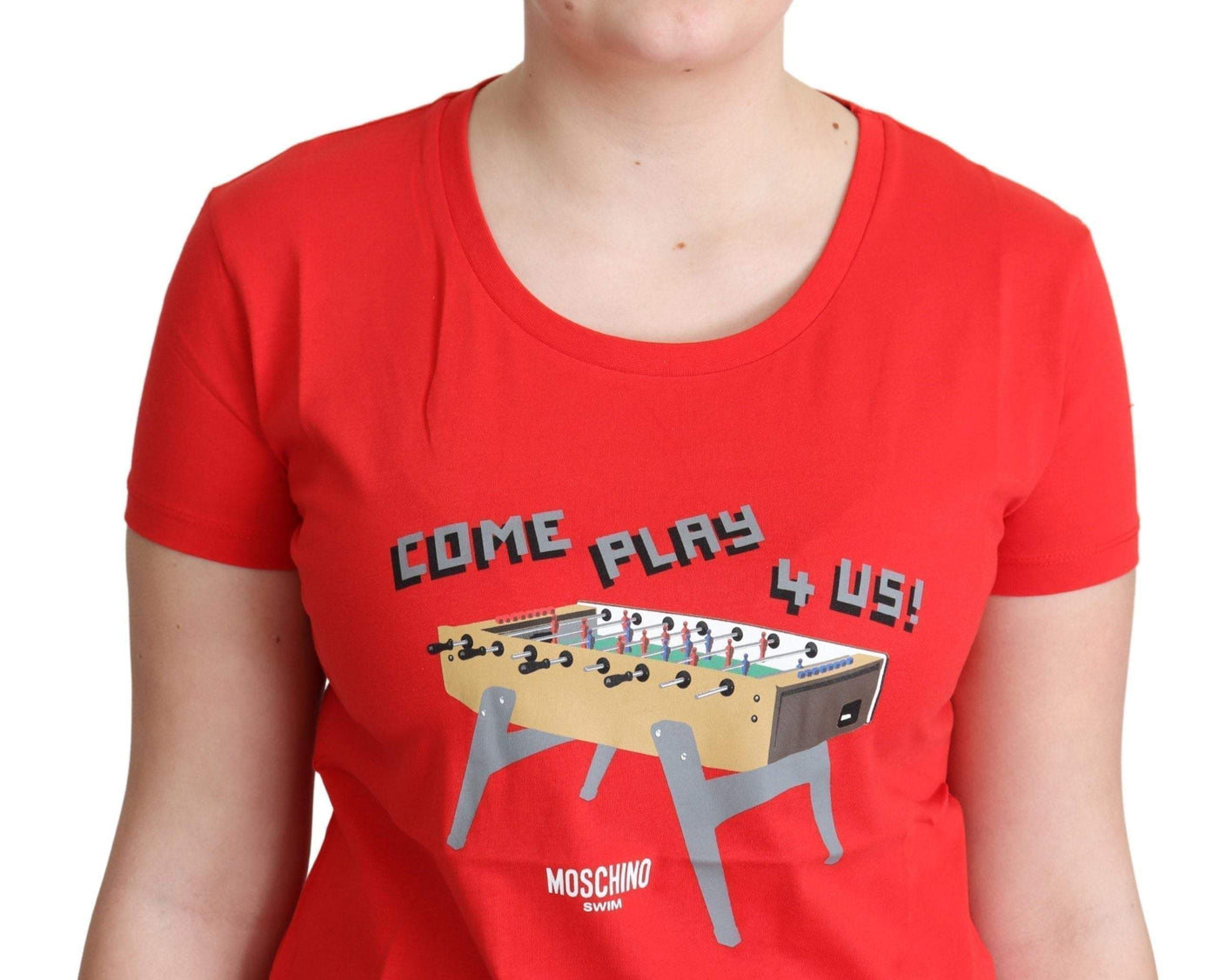 Moschino Red Cotton Come Play 4 Us Print Tops Blouse T-shirt #women, feed-agegroup-adult, feed-color-Red, feed-gender-female, IT40|S, IT42|M, IT44|L, IT46|XL, Moschino, Red, Tops & T-Shirts - Women - Clothing, Women - New Arrivals at SEYMAYKA