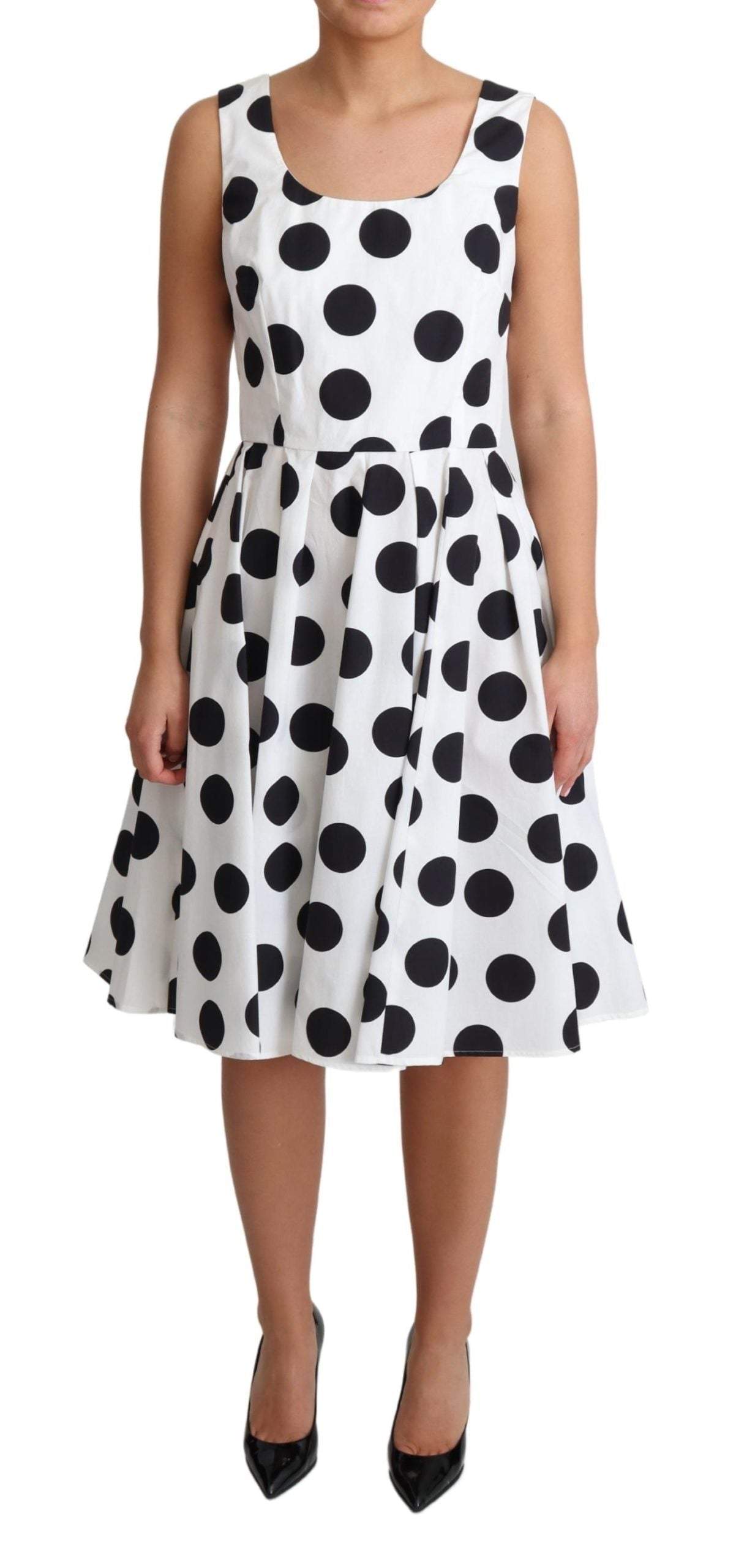 Dolce & Gabbana White Polka Dotted Cotton A-Line Dress #women, Dolce & Gabbana, Dresses - Women - Clothing, feed-agegroup-adult, feed-color-White, feed-gender-female, IT40|S, IT42|M, IT44|L, White, Women - New Arrivals at SEYMAYKA