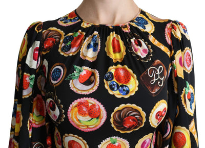 Dolce & Gabbana Multicolor Desserts A-line Maxi Silk Pie Dress #women, Brand_Dolce & Gabbana, Dolce & Gabbana, Dresses - Women - Clothing, feed-agegroup-adult, feed-color-multicolor, feed-gender-female, feed-size-IT40|S, Gender_Women, IT40|S, Multicolor, Women - New Arrivals at SEYMAYKA