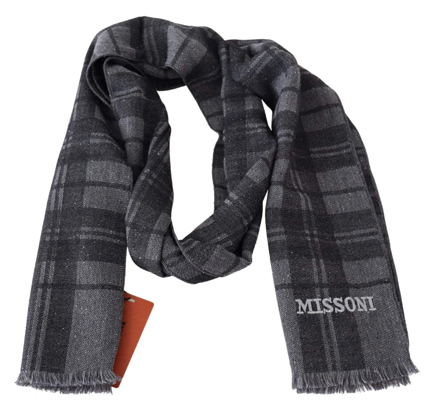 Missoni Gray Wool Knit Plaid Unisex Neck Wrap Shawl Scarf #men, Accessories - New Arrivals, feed-agegroup-adult, feed-color-Gray, feed-gender-male, Gray, Missoni, Scarves - Men - Accessories at SEYMAYKA