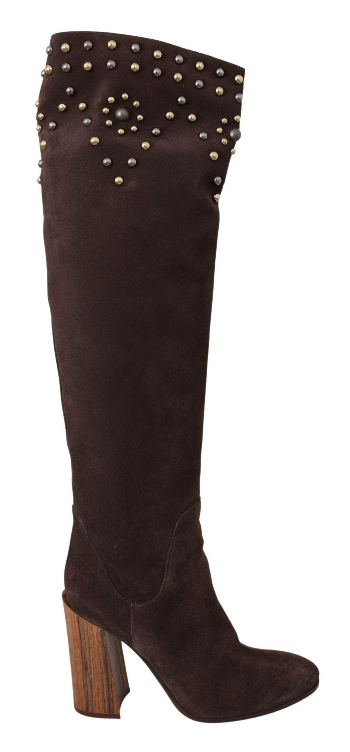 Dolce & Gabbana  Brown Suede Studded Knee High Shoes Boots #women, Boots - Women - Shoes, Brand_Dolce & Gabbana, Brown, Catch, Category_Shoes, Dolce & Gabbana, EU39/US8.5, feed-agegroup-adult, feed-color-brown, feed-gender-female, feed-size-US8.5, Gender_Women, Kogan, Shoes - New Arrivals at SEYMAYKA