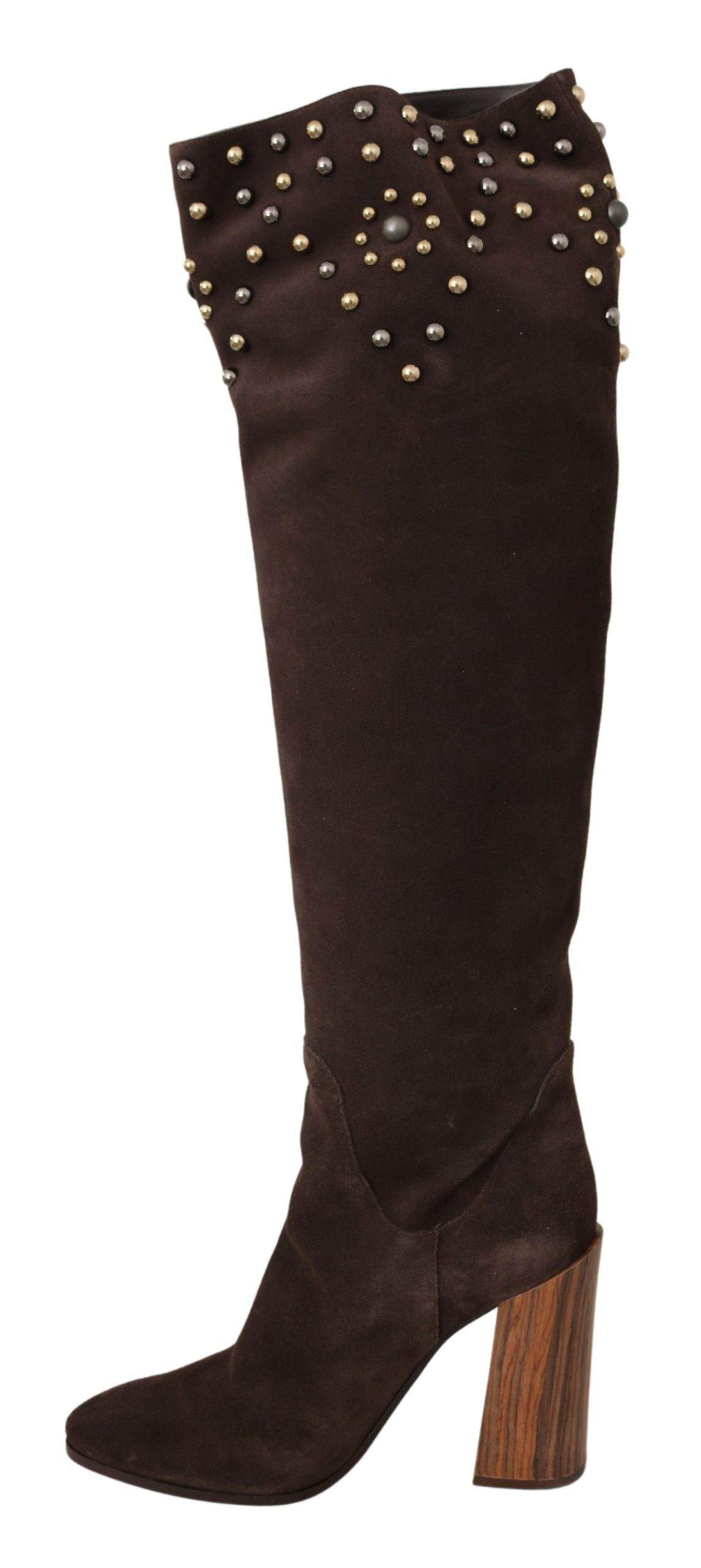 Dolce & Gabbana  Brown Suede Studded Knee High Shoes Boots #women, Boots - Women - Shoes, Brand_Dolce & Gabbana, Brown, Catch, Category_Shoes, Dolce & Gabbana, EU39/US8.5, feed-agegroup-adult, feed-color-brown, feed-gender-female, feed-size-US8.5, Gender_Women, Kogan, Shoes - New Arrivals at SEYMAYKA