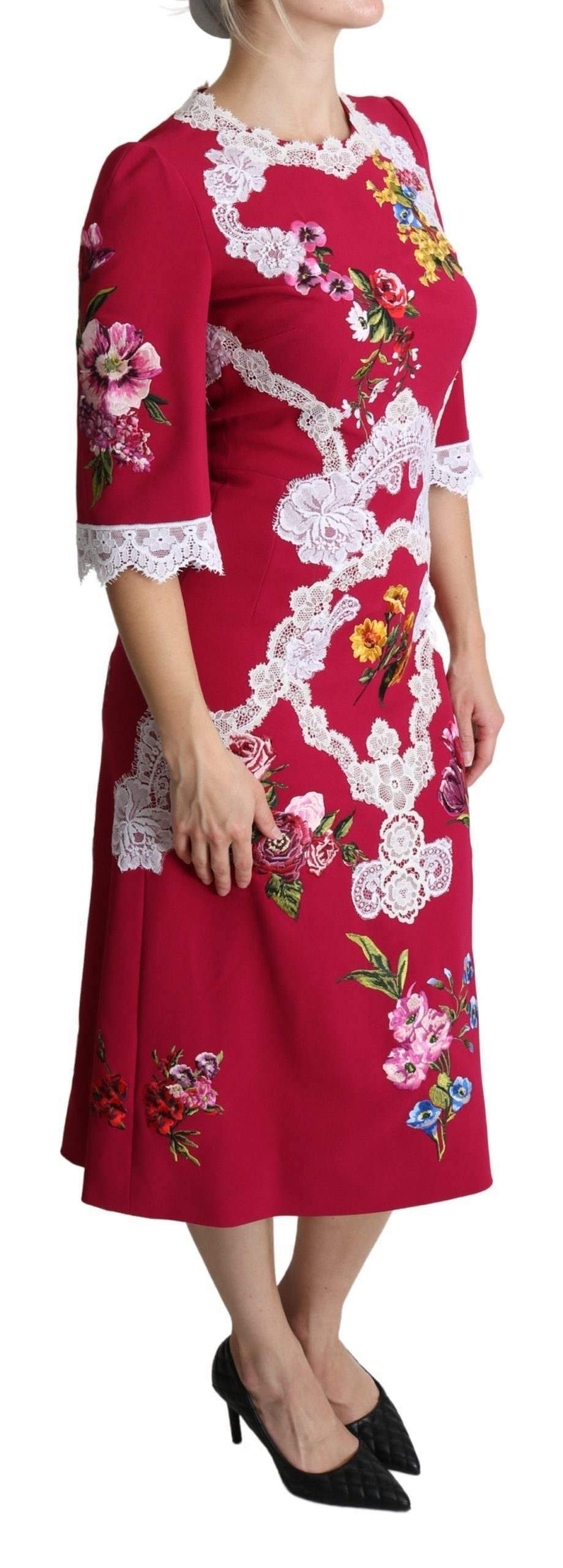Dolce & Gabbana Red Floral Embroidered Sheath Midi Dress #women, Brand_Dolce & Gabbana, Dolce & Gabbana, Dresses - Women - Clothing, feed-agegroup-adult, feed-color-red, feed-gender-female, feed-size-IT42|M, Gender_Women, IT42|M, Red, Women - New Arrivals at SEYMAYKA