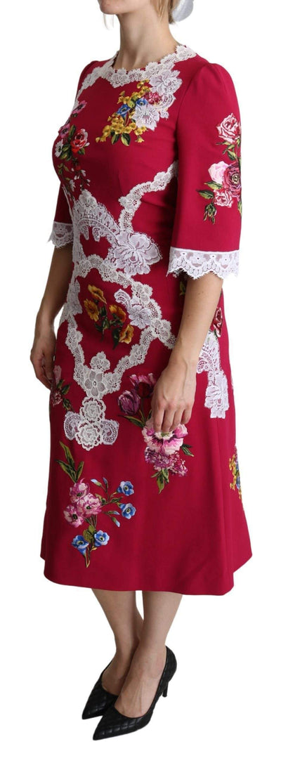 Dolce & Gabbana Red Floral Embroidered Sheath Midi Dress #women, Brand_Dolce & Gabbana, Dolce & Gabbana, Dresses - Women - Clothing, feed-agegroup-adult, feed-color-red, feed-gender-female, feed-size-IT42|M, Gender_Women, IT42|M, Red, Women - New Arrivals at SEYMAYKA
