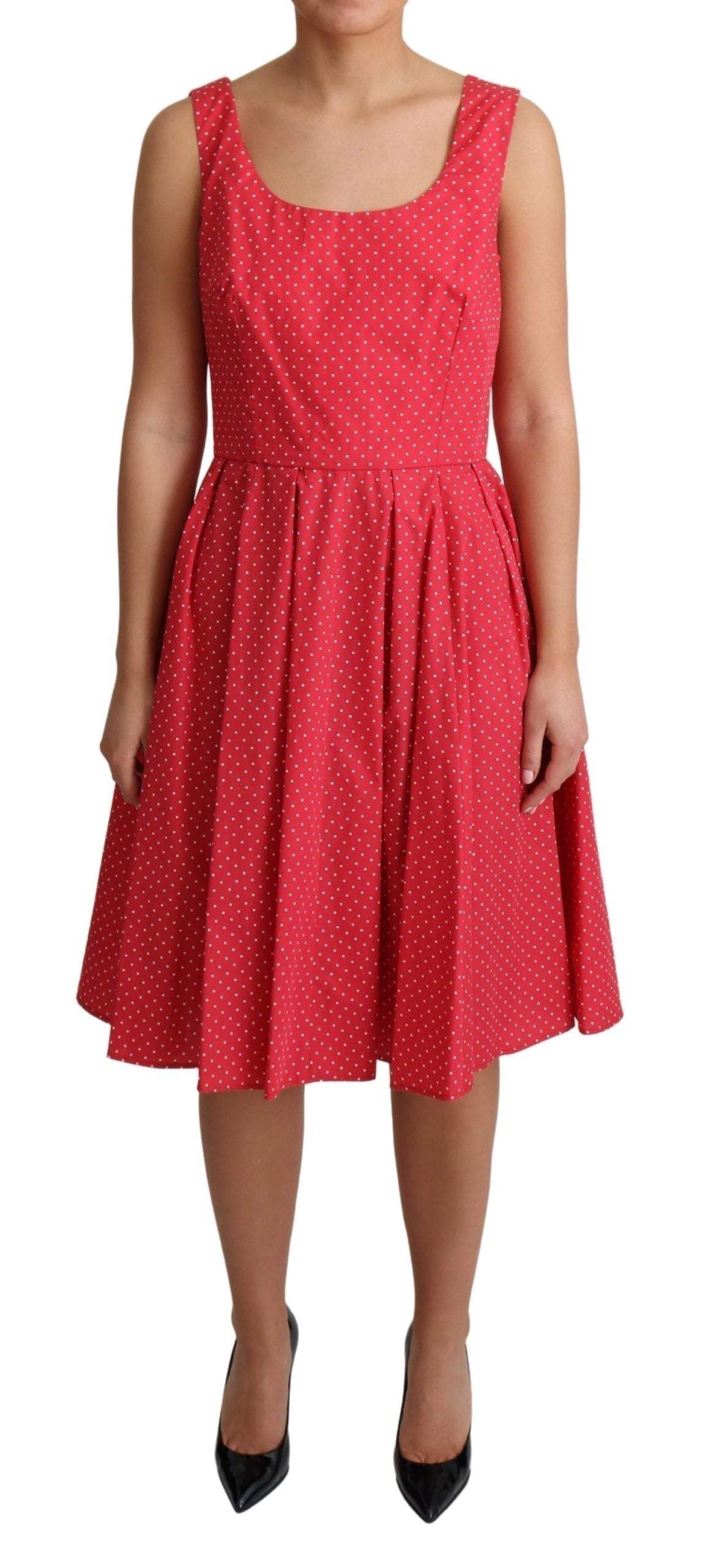 Dolce & Gabbana Red Polka Dotted Cotton A-Line Dress #women, Dolce & Gabbana, Dresses - Women - Clothing, feed-agegroup-adult, feed-color-Red, feed-gender-female, IT42|M, Red, Women - New Arrivals at SEYMAYKA