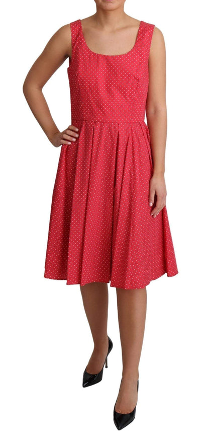 Dolce & Gabbana Red Polka Dotted Cotton A-Line Dress #women, Dolce & Gabbana, Dresses - Women - Clothing, feed-agegroup-adult, feed-color-Red, feed-gender-female, IT42|M, Red, Women - New Arrivals at SEYMAYKA