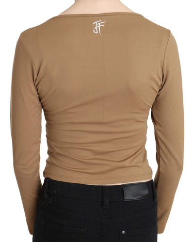 GF Ferre  Round Neck Long Sleeve Slim Crop Top Blouse #women, Brown, Catch, feed-agegroup-adult, feed-color-brown, feed-gender-female, feed-size-IT40|S, Gender_Women, GF Ferre, IT40|S, Kogan, Tops & T-Shirts - Women - Clothing, Women - New Arrivals at SEYMAYKA