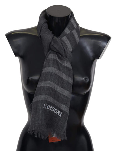 Missoni Gray Striped Wool Unisex Neck Wrap Fringes Scarf #men, feed-agegroup-adult, feed-color-Gray, feed-gender-male, Gray, Missoni, Scarves - Men - Accessories at SEYMAYKA