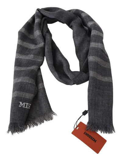 Missoni Gray Striped Wool Unisex Neck Wrap Fringes Scarf #men, feed-agegroup-adult, feed-color-Gray, feed-gender-male, Gray, Missoni, Scarves - Men - Accessories at SEYMAYKA
