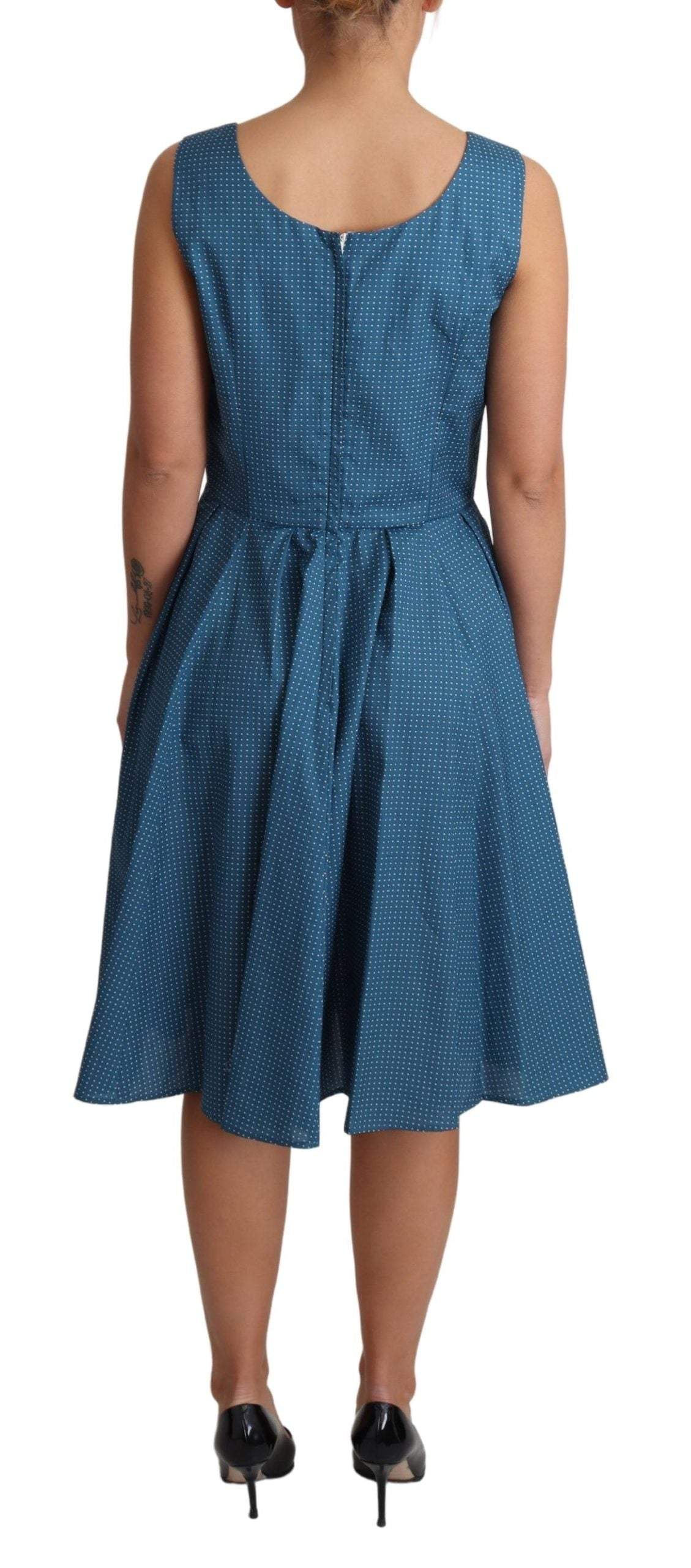 Dolce & Gabbana Blue Polka Dotted Cotton A-Line Dress #women, Blue, Dolce & Gabbana, Dresses - Women - Clothing, feed-agegroup-adult, feed-color-Blue, feed-gender-female, IT42|M, IT44|L, Women - New Arrivals at SEYMAYKA
