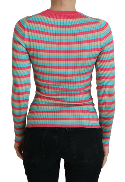 Multicolor Crewneck Pullover Silk Sweater