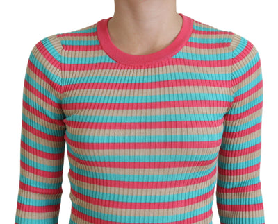 Multicolor Crewneck Pullover Silk Sweater