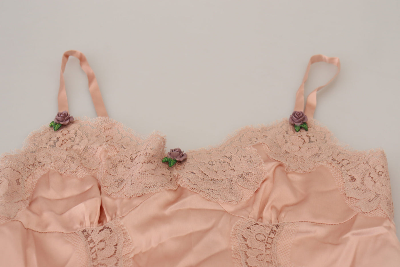 Pink Satin Lace Roses Tank Top Lingerie