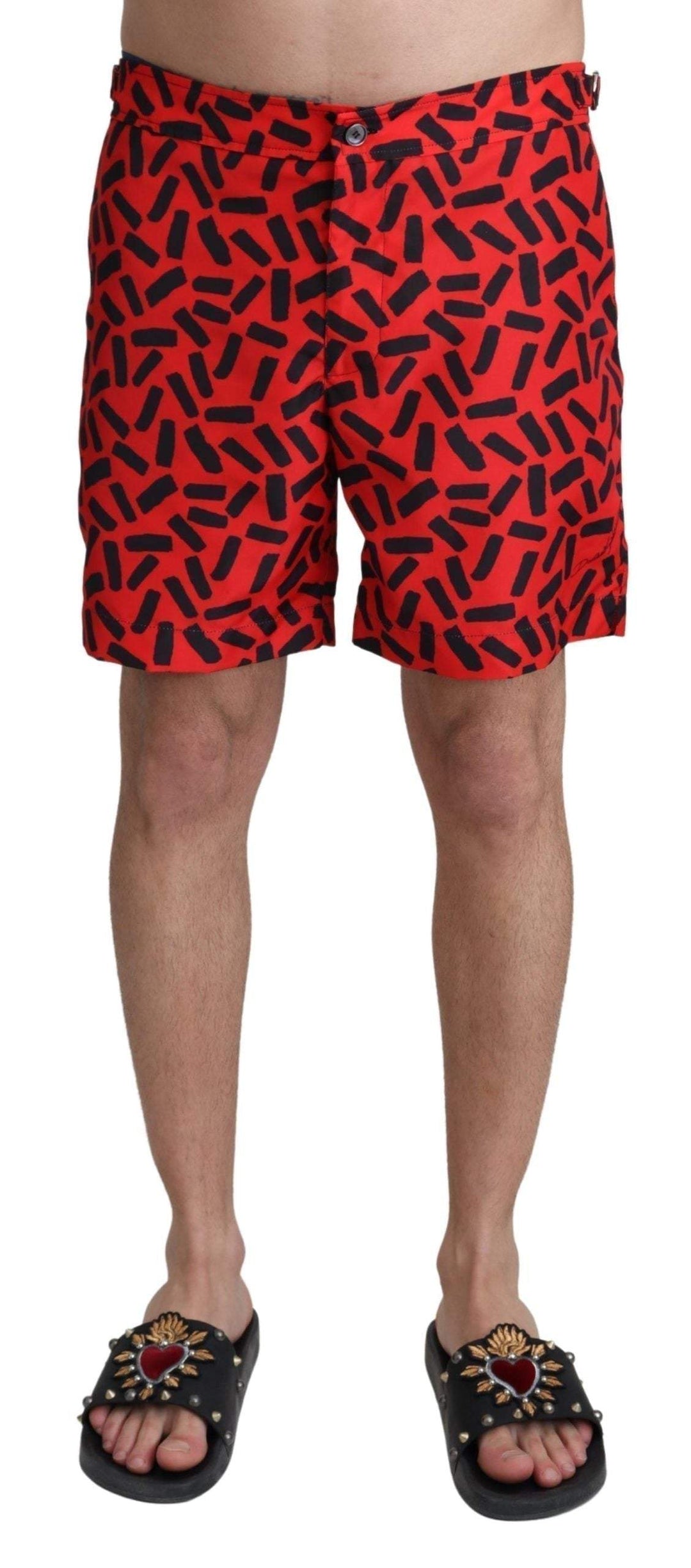 Dolce & Gabbana Red Patterned Beachwear Shorts Swimwear #men, Dolce & Gabbana, feed-agegroup-adult, feed-color-Red, feed-gender-male, IT4 | S, Men - New Arrivals, Red, Swimwear - Men - Clothing at SEYMAYKA