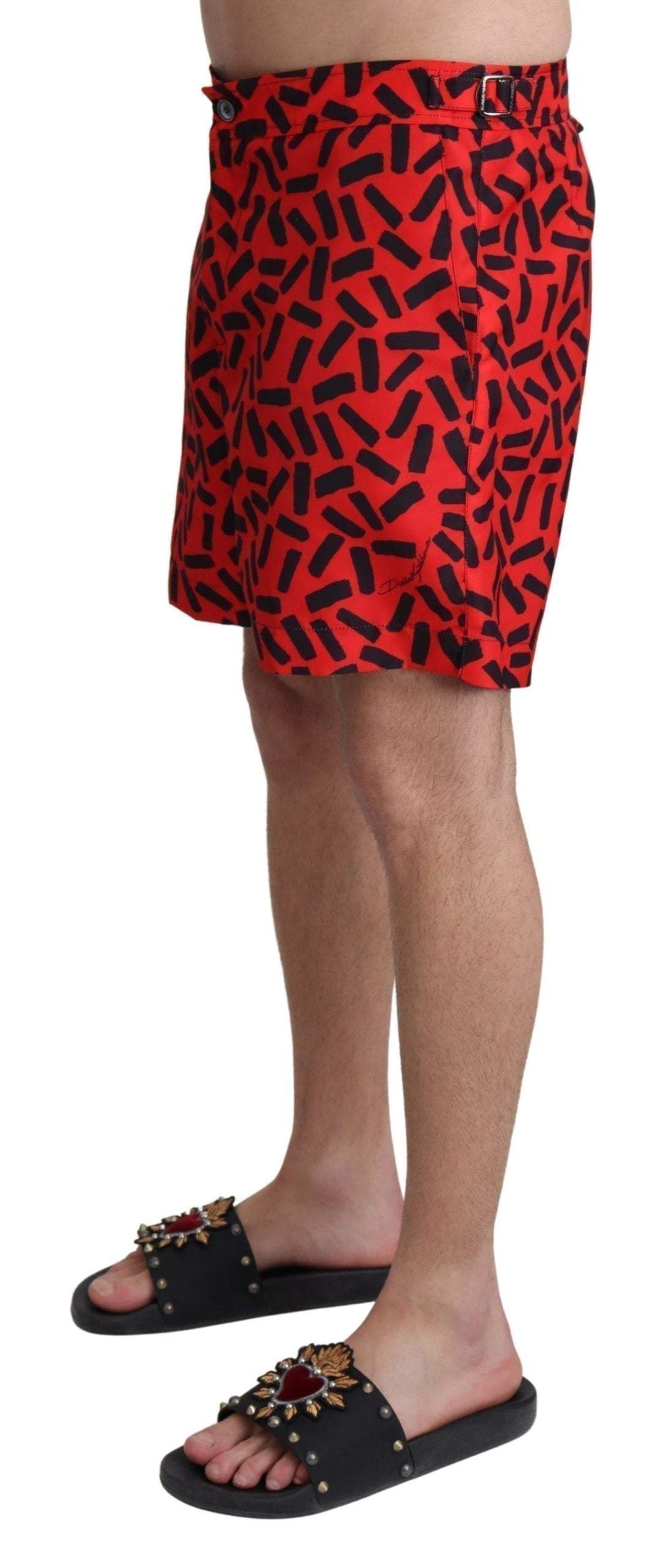 Dolce & Gabbana Red Patterned Beachwear Shorts Swimwear #men, Dolce & Gabbana, feed-agegroup-adult, feed-color-Red, feed-gender-male, IT4 | S, Men - New Arrivals, Red, Swimwear - Men - Clothing at SEYMAYKA