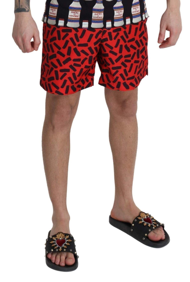Dolce & Gabbana Red Patterned Beachwear Shorts Swimwear #men, Dolce & Gabbana, feed-agegroup-adult, feed-color-Red, feed-gender-male, IT4 | S, Men - New Arrivals, Red, Swimwear - Men - Clothing at SEYMAYKA