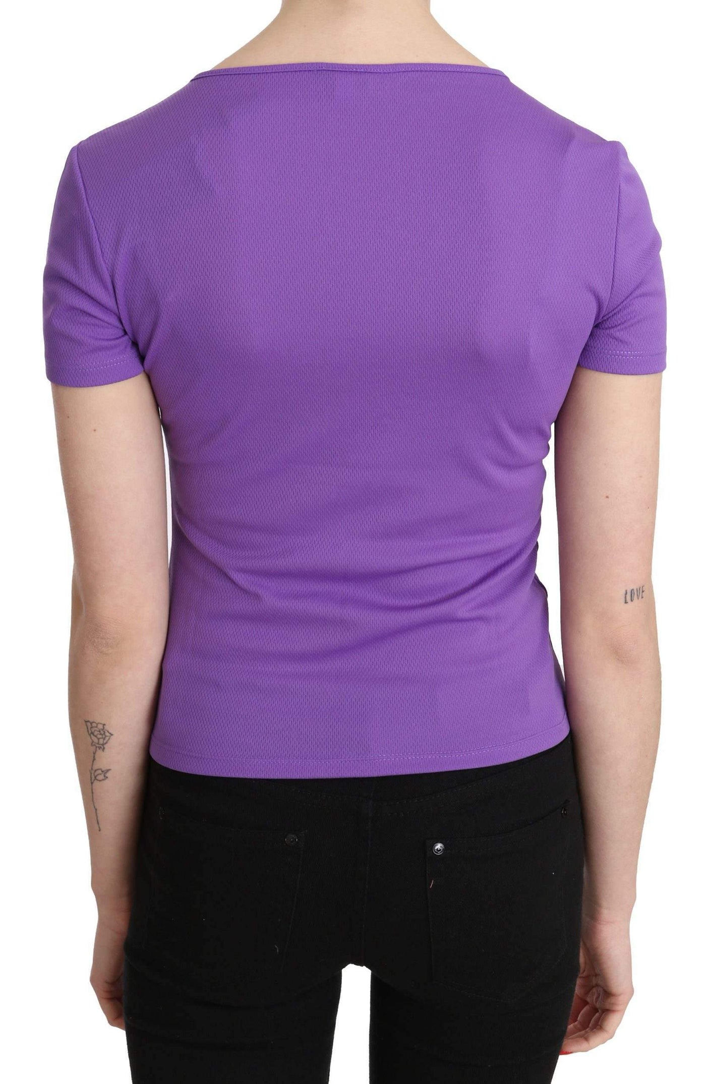 GF Ferre Purple  Polyester Short Sleeve Top  Blouse #women, Catch, feed-agegroup-adult, feed-color-purple, feed-gender-female, feed-size-IT40|S, Gender_Women, GF Ferre, IT40|S, Kogan, Purple, Tops & T-Shirts - Women - Clothing, Women - New Arrivals at SEYMAYKA