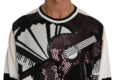 Dolce & Gabbana White Jazz Sequined Guitar Pullover Top Sweater #men, Black/White, Dolce & Gabbana, feed-agegroup-adult, feed-color-Black, feed-gender-male, IT44 | XS, IT46 | S, IT48 | M, IT50 | L, IT52 | XL, IT56 | XXL, Men - New Arrivals, Sweaters - Men - Clothing at SEYMAYKA