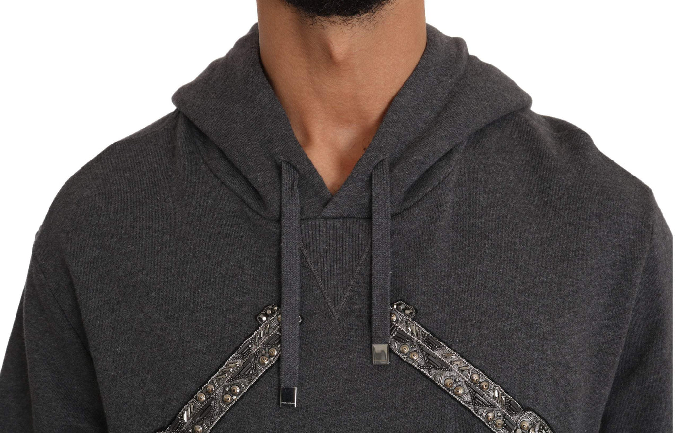 Dolce & Gabbana Gray Hooded Red Crystal Heart Gun Sweater #men, Dolce & Gabbana, feed-agegroup-adult, feed-color-Gray, feed-gender-male, Gray, IT44 | XS, IT48 | M, IT50 | L, IT54 | XXL, Men - New Arrivals, Sweaters - Men - Clothing at SEYMAYKA