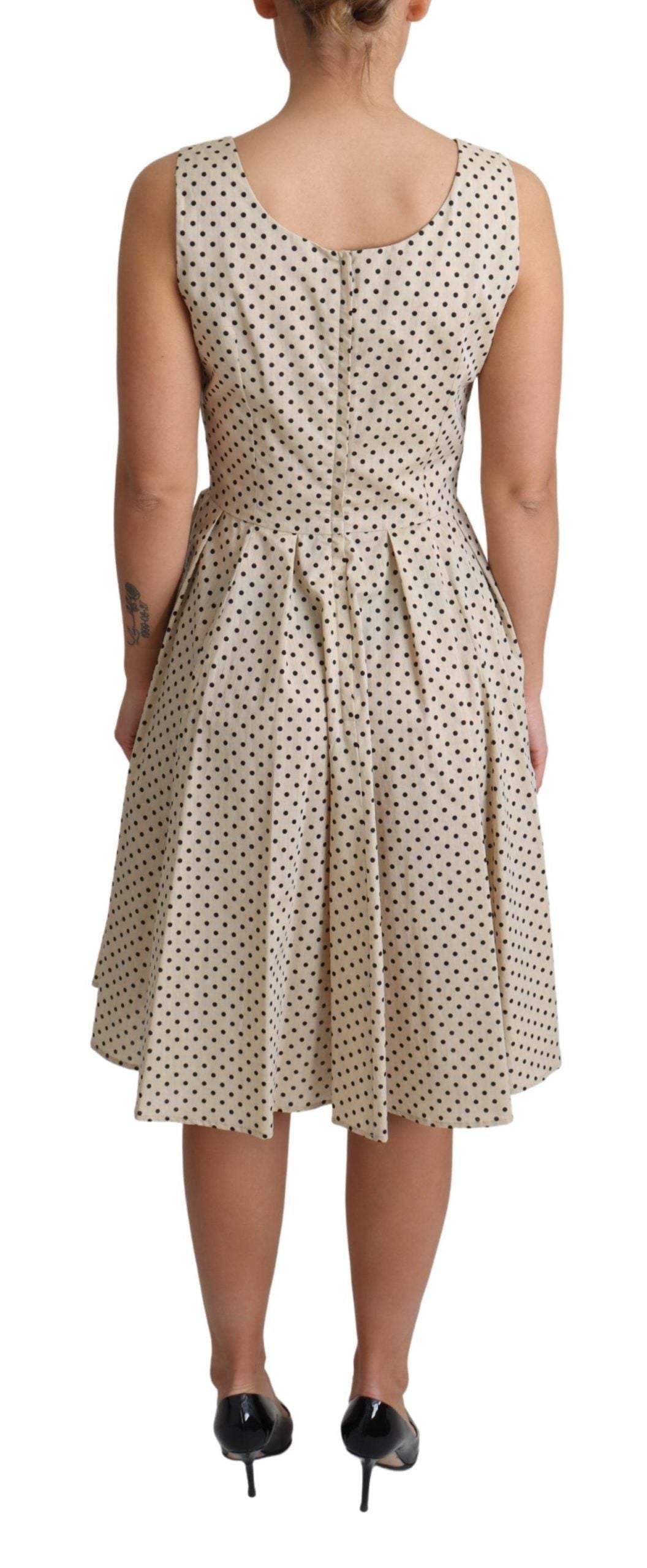 Dolce & Gabbana Beige Polka Dotted Cotton A-Line Dress #women, Beige, Dolce & Gabbana, Dresses - Women - Clothing, feed-agegroup-adult, feed-color-Beige, feed-gender-female, IT38|XS, IT40|S, IT42|M, IT44|L, IT46|XL, Women - New Arrivals at SEYMAYKA