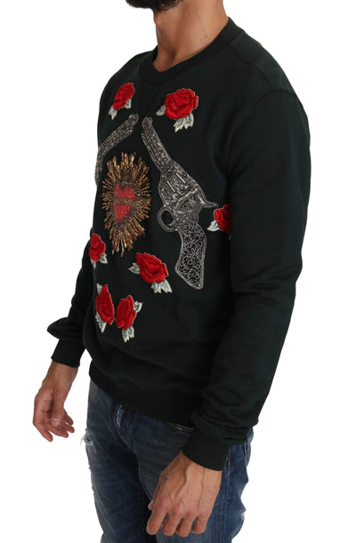 Dolce & Gabbana Green Crystal Heart Roses Gun Sweater #men, Dolce & Gabbana, feed-agegroup-adult, feed-color-Green, feed-gender-male, Green, IT44 | XS, IT46 | S, IT48 | M, IT50 | L, IT52 | XL, IT54 | XL, Men - New Arrivals, Sweaters - Men - Clothing at SEYMAYKA