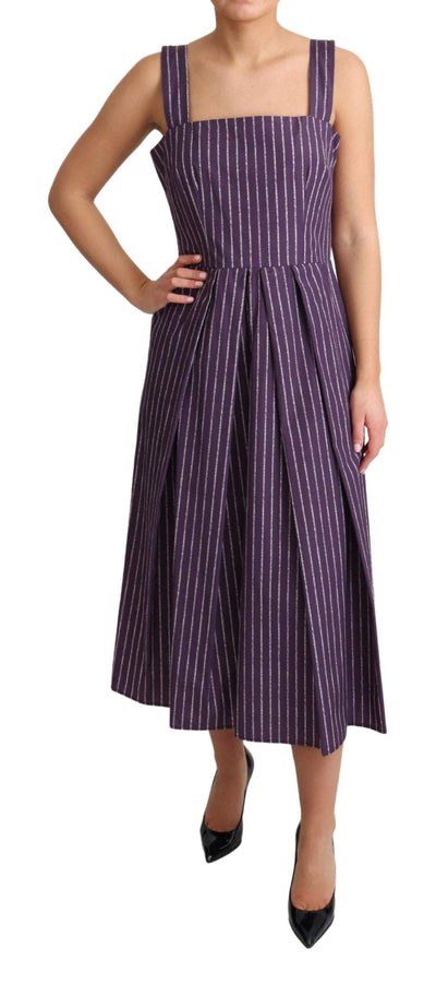 Dolce & Gabbana Purple Striped Cotton A-Line Stretch Dress #women, Dolce & Gabbana, Dresses - Women - Clothing, feed-agegroup-adult, feed-color-Purple, feed-gender-female, IT42|M, Purple, Women - New Arrivals at SEYMAYKA