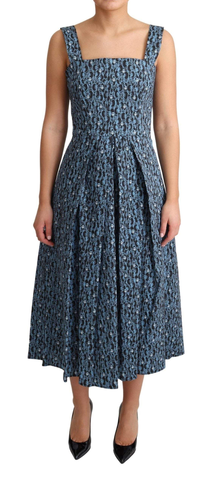 Dolce & Gabbana Blue Heart Cotton A-Line Stretch Dress #women, Blue, Dolce & Gabbana, Dresses - Women - Clothing, feed-agegroup-adult, feed-color-Blue, feed-gender-female, IT38|XS, IT40|S, IT44|L, IT46|XL, Women - New Arrivals at SEYMAYKA
