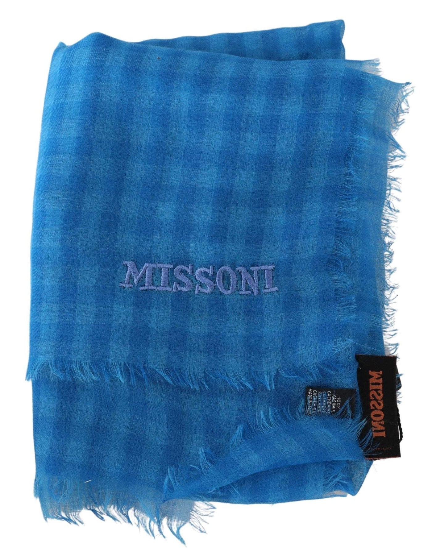 Missoni Blue Checkered Cashmere Unisex Wrap Fringes Scarf #men, Blue, feed-agegroup-adult, feed-color-Blue, feed-gender-male, Missoni, Scarves - Men - Accessories at SEYMAYKA