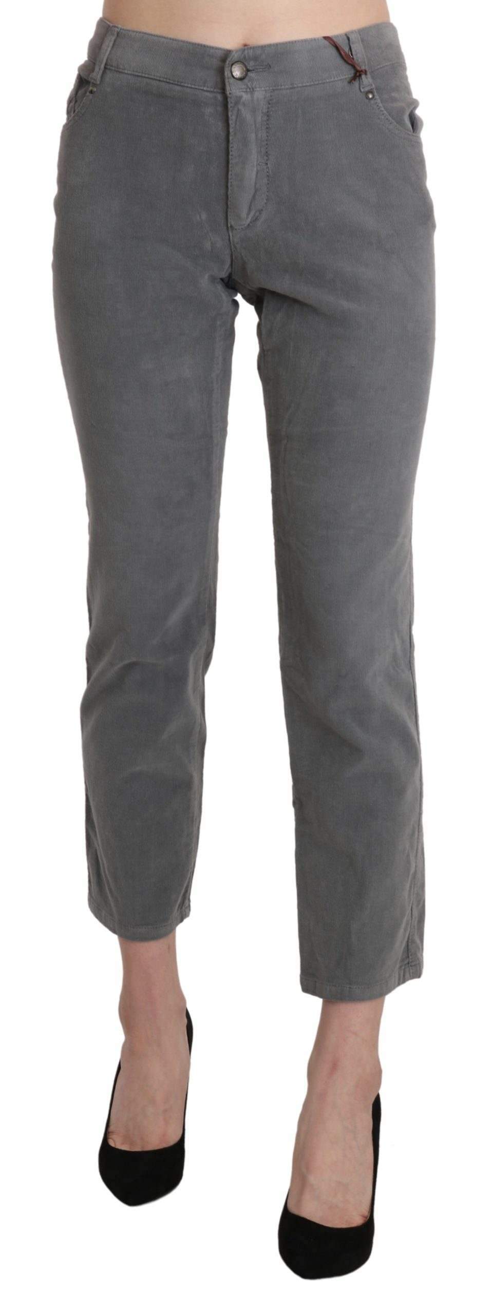 Ermanno Scervino Gray Cropped Cotton Stretch Trouser Pants #women, Ermanno Scervino, feed-agegroup-adult, feed-color-gray, feed-gender-female, feed-size-IT46|XL, Gender_Women, Gray, IT46|XL, Jeans & Pants - Women - Clothing, Women - New Arrivals at SEYMAYKA