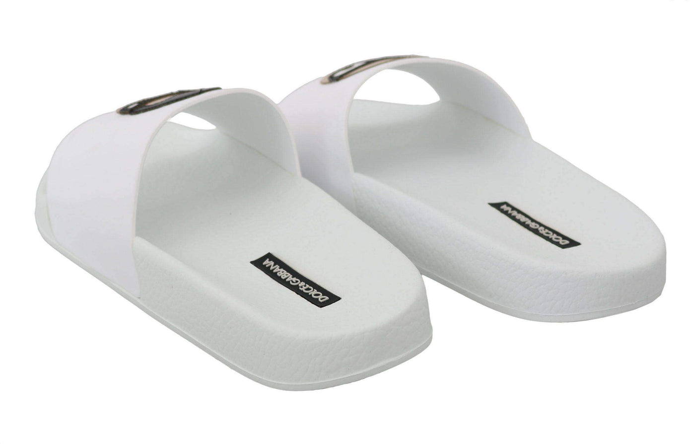 Dolce & Gabbana  White Leather #dgfamily Slides Shoes Sandals #women, Brand_Dolce & Gabbana, Catch, Category_Shoes, Dolce & Gabbana, EU35/US4.5, EU36/US5.5, feed-agegroup-adult, feed-color-white, feed-gender-female, feed-size-US4.5, Flat Shoes - Women - Shoes, Gender_Women, Kogan, Shoes - New Arrivals, White at SEYMAYKA