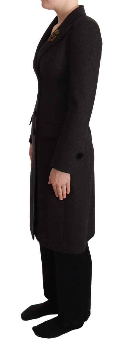 Dolce & Gabbana Gray Wool Cashmere Coat Crest Applique Jacket Dolce & Gabbana, feed-1, Gray, IT36 | XS, Jackets & Coats - Women - Clothing at SEYMAYKA