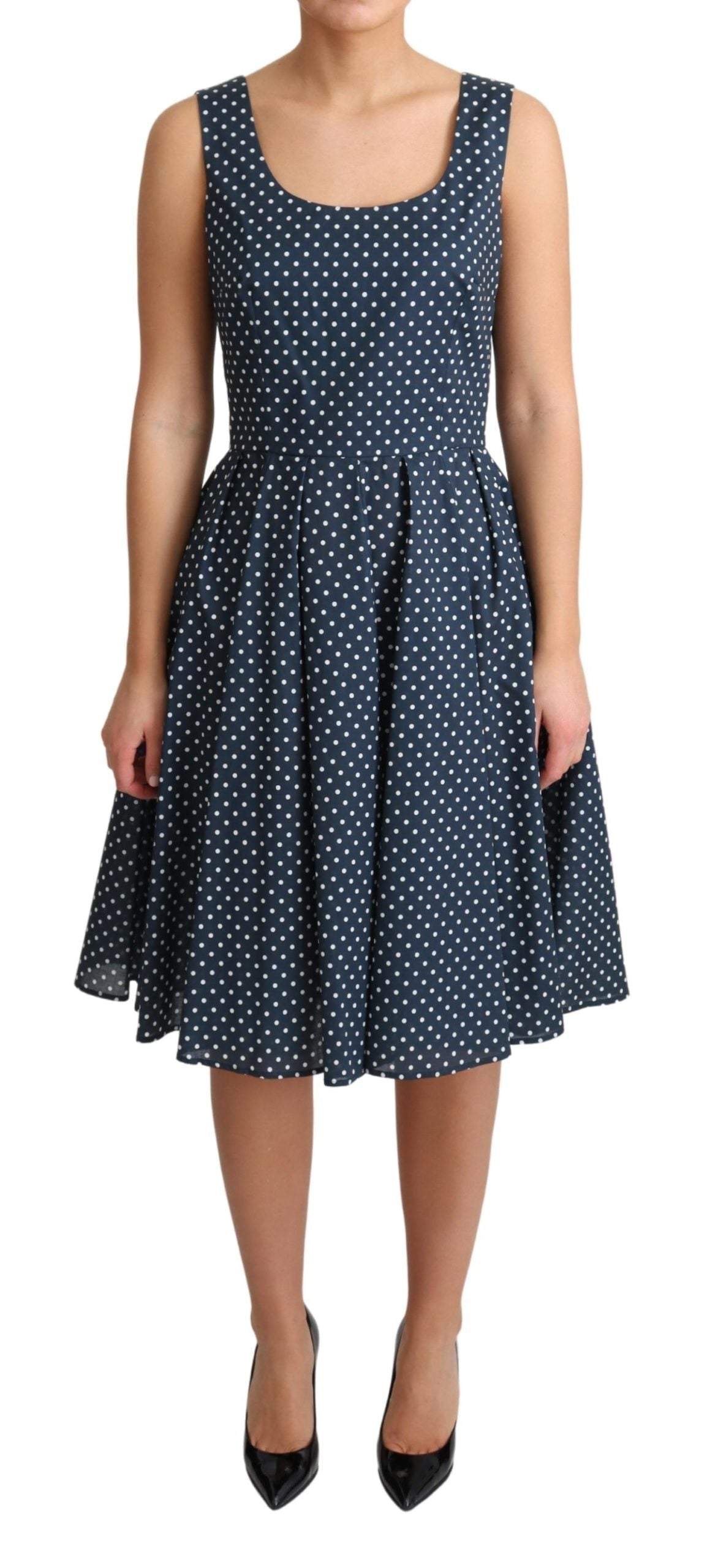 Dolce & Gabbana Blue Dotted Cotton A-Line Gown Dress #women, Blue, Dolce & Gabbana, Dresses - Women - Clothing, feed-agegroup-adult, feed-color-Blue, feed-gender-female, IT40|S, IT42|M, IT44|L, Women - New Arrivals at SEYMAYKA