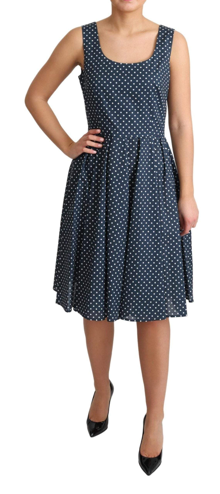 Dolce & Gabbana Blue Dotted Cotton A-Line Gown Dress #women, Blue, Dolce & Gabbana, Dresses - Women - Clothing, feed-agegroup-adult, feed-color-Blue, feed-gender-female, IT40|S, IT42|M, IT44|L, Women - New Arrivals at SEYMAYKA
