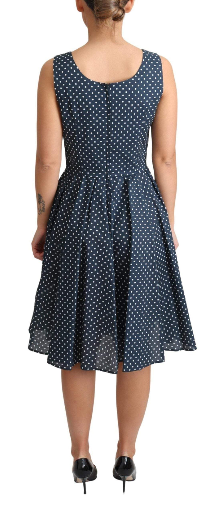 Dolce & Gabbana Blue Dotted Cotton A-Line Gown Dress #women, Blue, Dolce & Gabbana, Dresses - Women - Clothing, feed-agegroup-adult, feed-color-Blue, feed-gender-female, IT40|S, IT42|M, IT44|L, Women - New Arrivals at SEYMAYKA