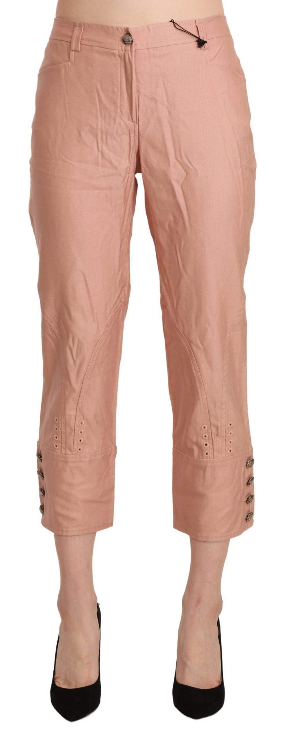 Ermanno Scervino Cotton Pink High Waist Cropped Trouser Pants #women, Ermanno Scervino, feed-agegroup-adult, feed-color-pink, feed-gender-female, feed-size-IT44|L, feed-size-IT46|XL, Gender_Women, IT44|L, IT46|XL, Jeans & Pants - Women - Clothing, Pink, Women - New Arrivals at SEYMAYKA