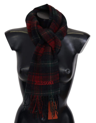 Missoni Black Red Check Wool Unisex Neck Wrap Fringes Scarf #men, Black and Red, feed-agegroup-adult, feed-color-Black, feed-gender-male, Missoni, Scarves - Men - Accessories at SEYMAYKA