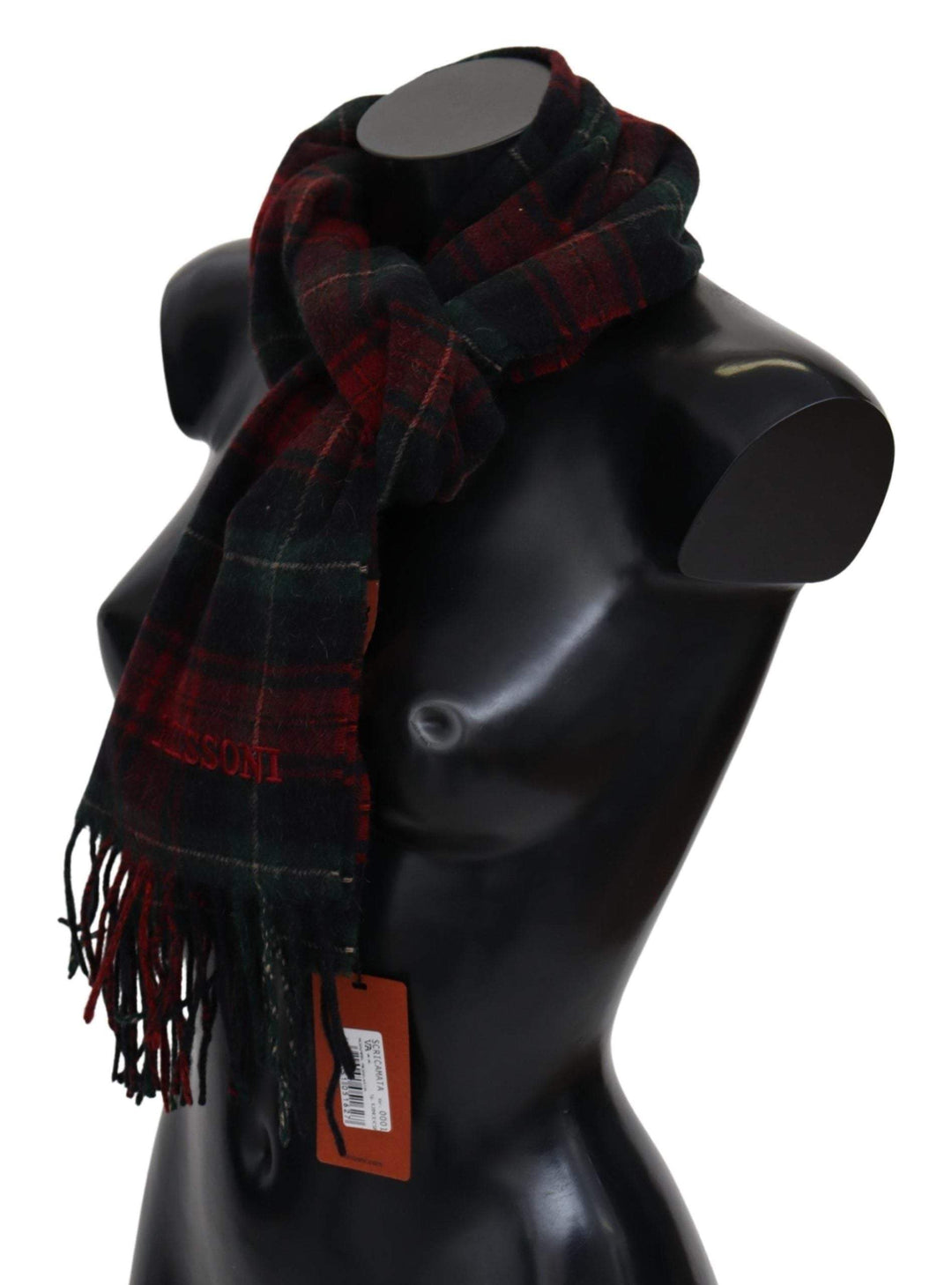 Missoni Black Red Check Wool Unisex Neck Wrap Fringes Scarf #men, Black and Red, feed-agegroup-adult, feed-color-Black, feed-gender-male, Missoni, Scarves - Men - Accessories at SEYMAYKA