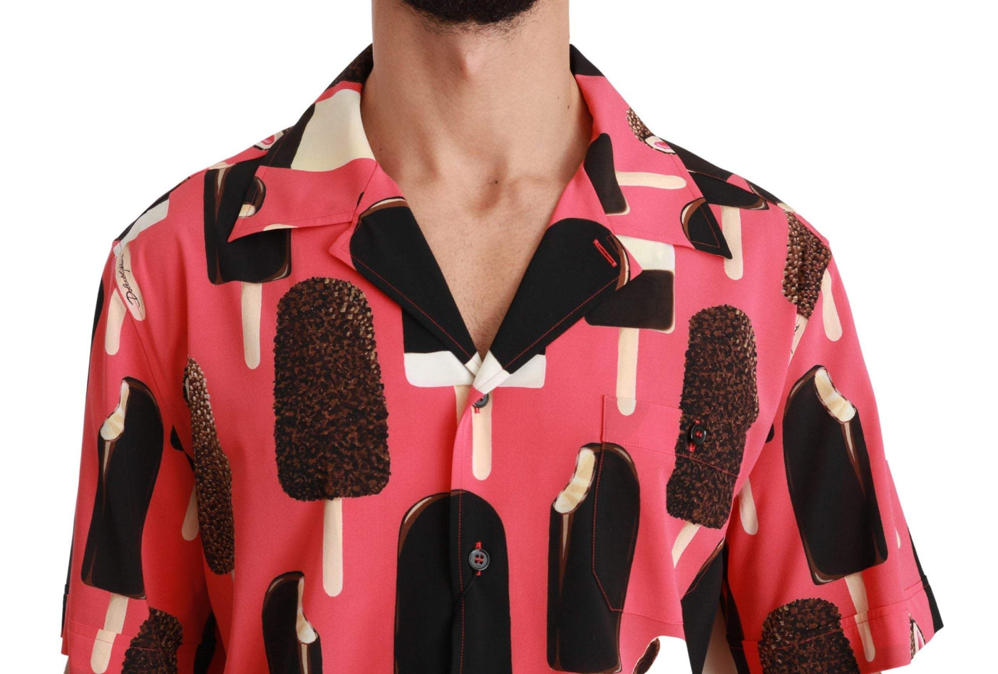 Dolce & Gabbana Pink Silk Ice Cream Print Casual Shirt #men, Dolce & Gabbana, feed-agegroup-adult, feed-color-Pink, feed-gender-male, IT39 | S, Men - New Arrivals, Pink, Shirts - Men - Clothing at SEYMAYKA